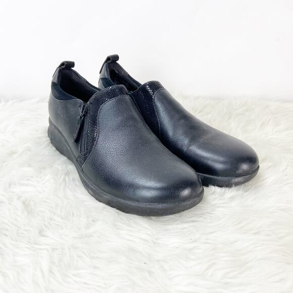 Unstructured Clarks 7.5 N Womens Black Leather Side-zip Comfort Ankle Booties - Picture 1 of 11